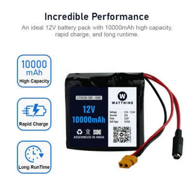 12V 10Ah Rechargeable Lithium Battery Pack with Warranty (includes BMS) for Agricultural, Industrial and Commercial Application - Image 3