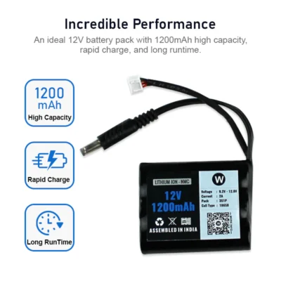 12V 1200mAh Rechargeable Lithium Battery with Warranty (includes BMS & balance pin) for GPS, CCTV, Industial and Commercial Application - Image 3