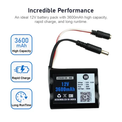 12V 3600mAh Battery Pack with 1 year warranty - BMS Included - Image 3