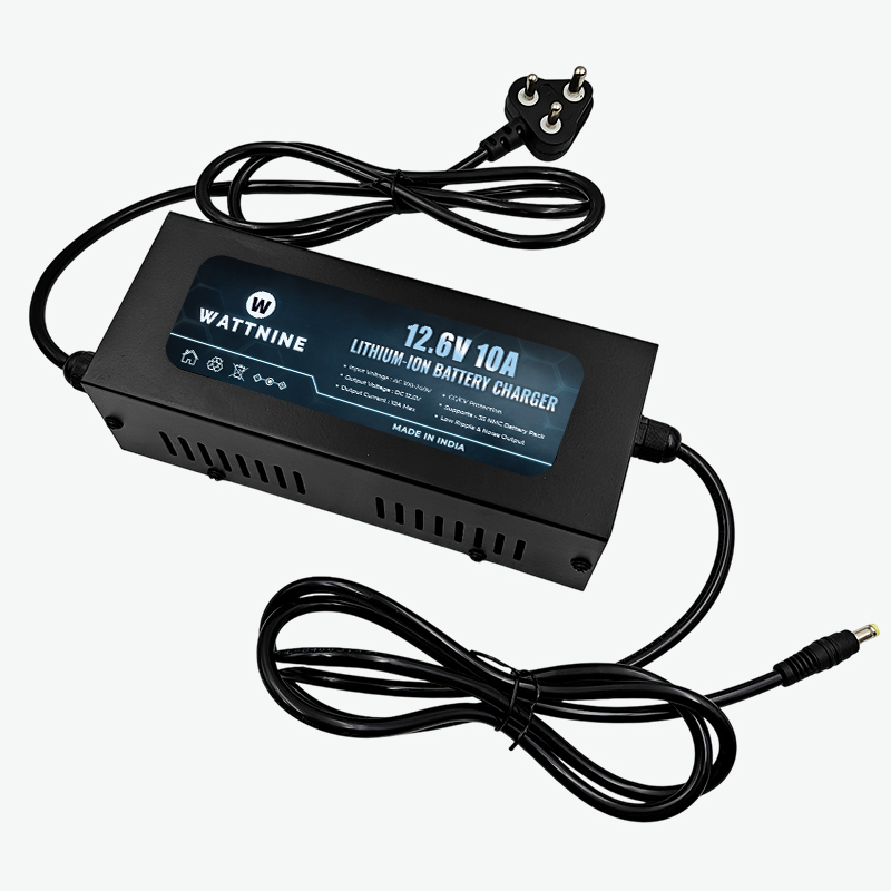WATTNINE 12.6V 10A Lithium-Ion Battery Charger for 3S NMC Battery Pack - 126W Table-Top Charger with CC & CV