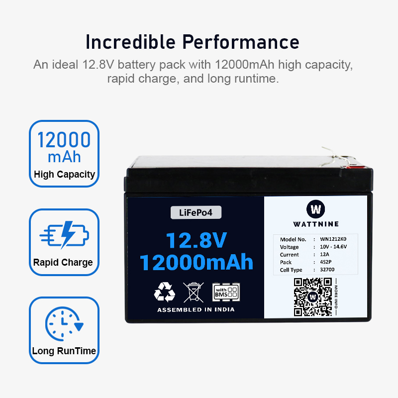 WATTNINE® 12.8V 12Ah Lithium (LiFePo4) Battery with 3 year Warranty - Image 2