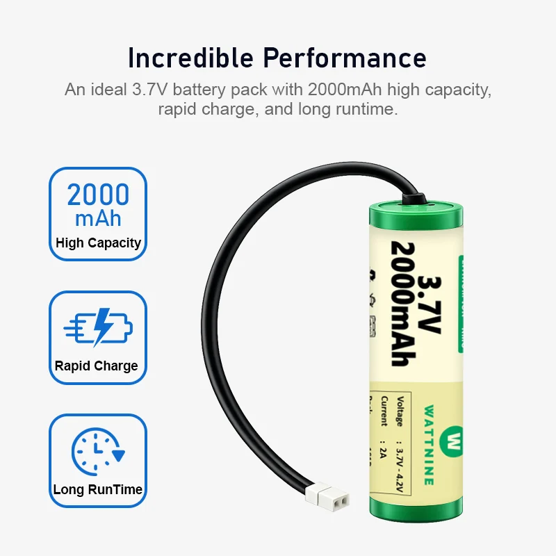 WATTNINE® 3.7V 2000mAh Rechargeable Lithium-ion Battery Pack with Warranty for GPS, CCTV, and Commercial Application - Image 2