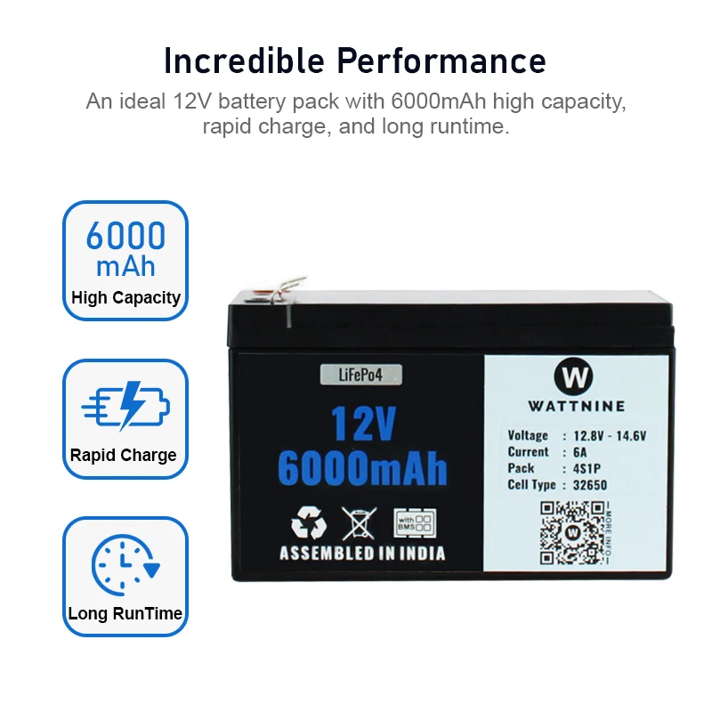 WATTNINE® 12.8V 6Ah Lithium(LiFePo4) Battery Pack with 3 Year Warranty - Image 4