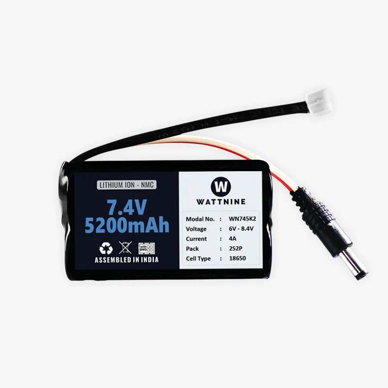 WATTNINE® 7.4V 5200mAh Rechargeable Lithium-ion NMC Battery Pack with Warranty for GPS, CCTV, and Commercial Application